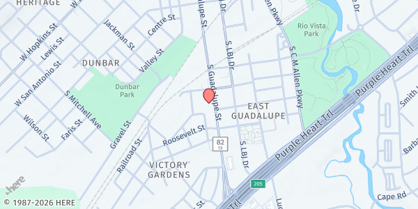 Map showing Southside Community Center at 518 S. Guadalupe St., San Marcos, TX