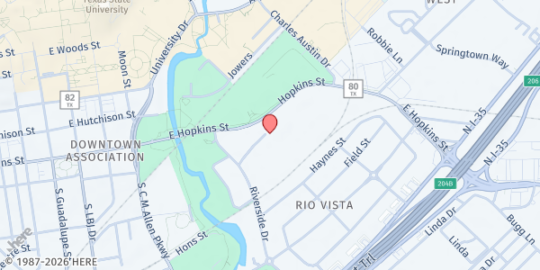 Map showing St. John Catholic Church - Hays County Food Bank at 624 E. Hopkins St., San Marcos, TX