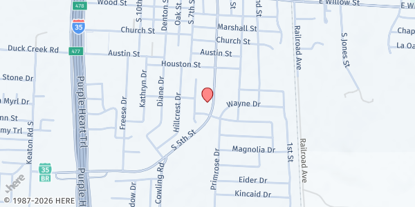 Map showing First Refuge Ministries - Sanger at 713 S. 5th St., Sanger, TX