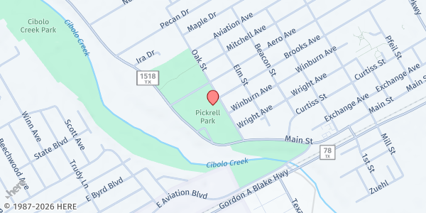 Map showing Pickrell Park at 703 Oak St., Schertz, TX