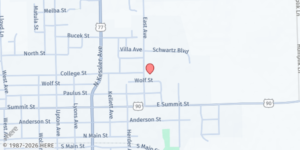 Map showing Schulenburg Area Food Pantry at 304 East Avenue, Schulenburg, TX