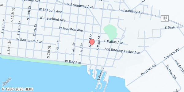 Map showing First UMC Seadrift at 104 W. Baltimore Ave., Seadrift, TX