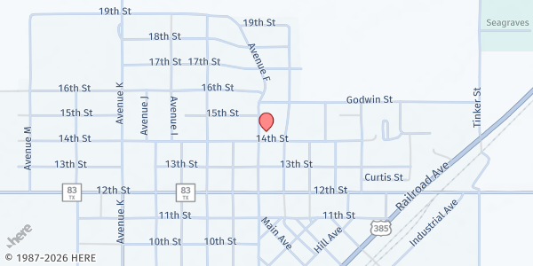 Map showing Seagraves Community Center at 514 14th St., Seagraves, TX