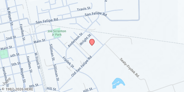 Map showing Sealy Christian Pantry at 412 Old San Felipe Rd, Sealy, TX