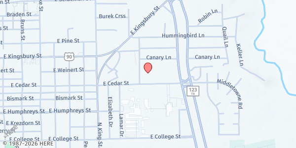 Map showing Pathway Bible Church Seguin at 1314 E CEDAR ST, SEGUIN, TX