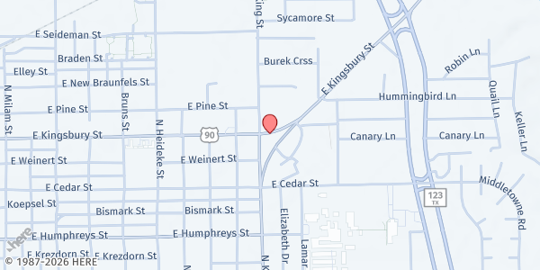 Map showing Seguin ISD at 1221 E KINGSBURY ST, SEGUIN, TX