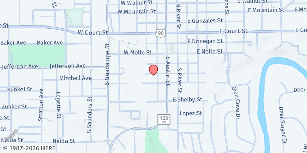 Map showing St. James Catholic Church at 510 S. Camp St., Seguin, TX