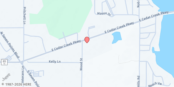 Map showing Lakeview Assembly of God at 501 E. Cedar Creek Pkwy., Seven Points, TX