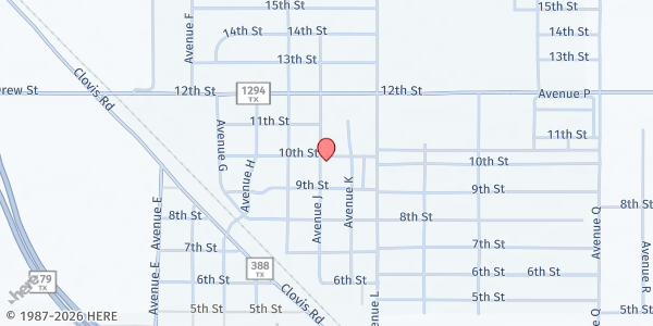 Map showing St. Philip Benizi Catholic Church at 908 Avenue J, Shallowater, TX