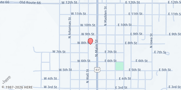 Map showing CSFP First Baptist Shamrock at 700 N Wall St, Shamrock, TX