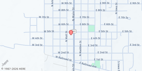 Map showing First Baptist Church Shamrock at 401 N. Main St., Shamrock, TX