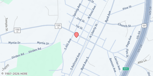 Map showing Shepherd First Baptist Church at 10850 Hwy 150, Shepherd, TX