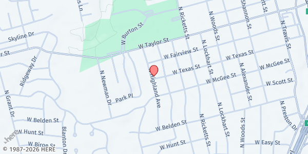 Map showing Food Pantry 1705 Highland Ave. at 1705 Highland Ave., Sherman, TX