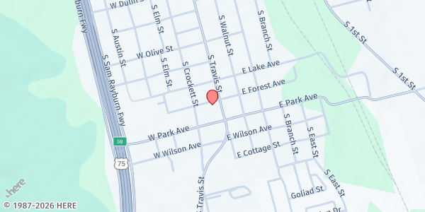 Map showing Forest Avenue Baptist Church at 106 W. Forest Ave., Sherman, TX