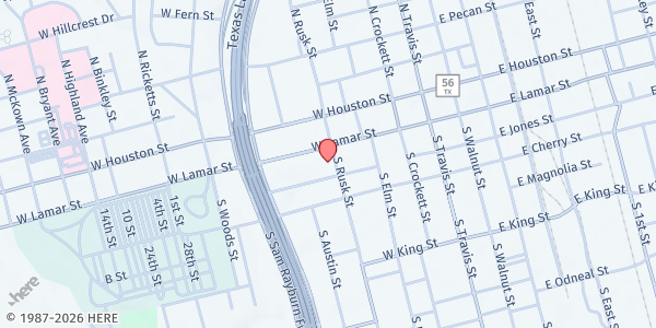 Map showing Four Rivers Outreach Pantry at 210 Rusk St, Sherman, TX