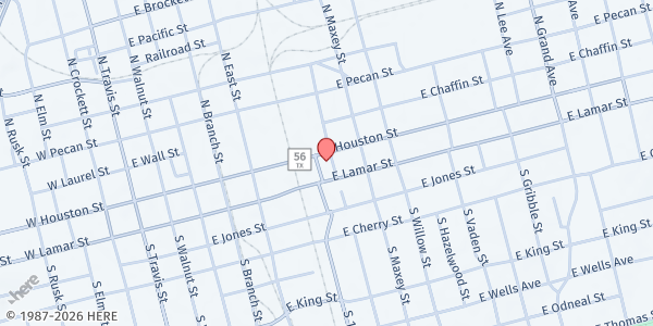 Map showing Grand Central Station at 619 E. Houston St., Sherman, TX