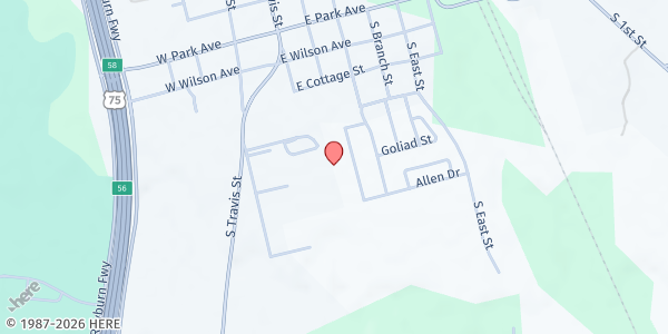 Map showing St. Mary's Catholic Church at 727 S. Travis St., Sherman, TX