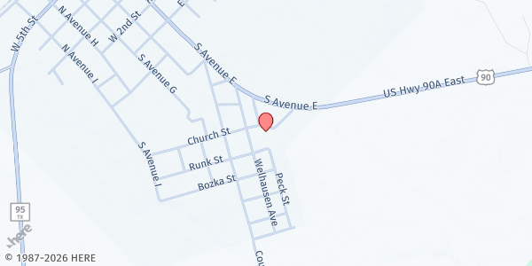 Map showing First United Methodist - Shiner at 102 W Church St, Shiner, TX