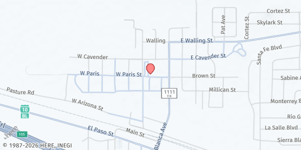 Map showing Sierra Blanca Mobile Pantry at 109 W Brown St, Sierra Blanca, TX
