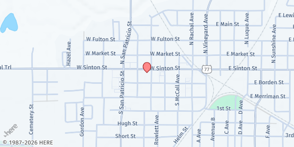 Map showing First United Methodist Church at 405 W. Sinton St., Sinton, TX
