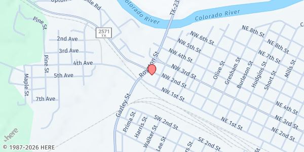 Map showing Meals on Wheels Rural Capital at 106 Royston St., Smithville, TX