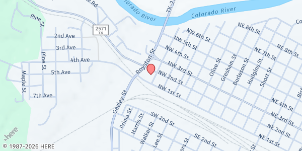 Map showing Meals on Wheels Rural Capital at 106 Royston Street, Smithville, TX