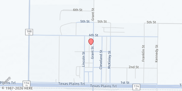 Map showing First Baptist Church at 309 Grant St., Smyer, TX