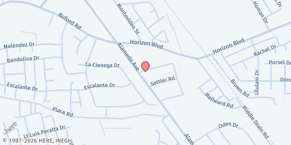 Map showing Ebenezer Inc. at 10561 Alameda Ave, Socorro, TX