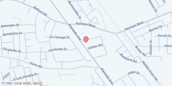 Map showing Iglesia Eben-Ezer at 10561 Alameda Ave., Socorro, TX