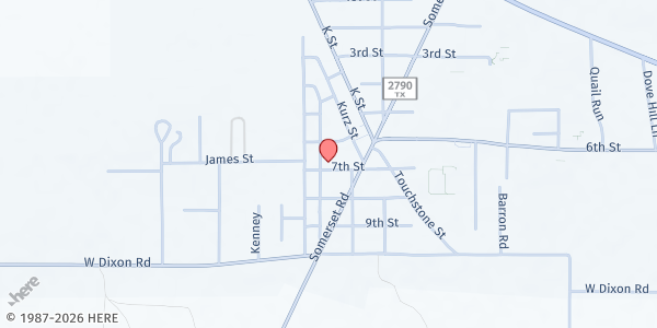 Map showing Somerset UMC at 8175 7th St., Somerset, TX