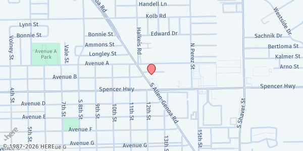 Map showing New Beginnings Global Fellowship at 201 S. Allen-Genoa Rd., South Houston, TX