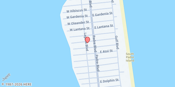 Map showing Island Baptist Church at 107 W. Mesquite St., South Padre Island, TX