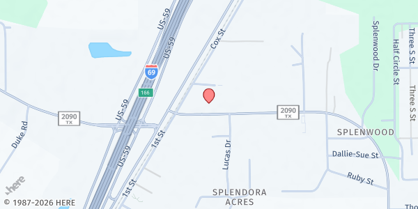 Map showing First Methodist Church Splendora at 26117 FM 2090, Splendora, TX