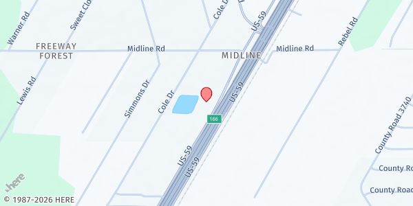Map showing HighPoint Fellowship Church at 12308 US-59 BUS, Splendora, TX