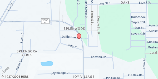 Map showing Sonday International Food Pantry at 26768 FM 2090, Splendora, TX