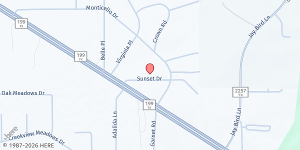 Map showing Sunset Church of Springtown at 247 Sunset Dr., Springtown, TX