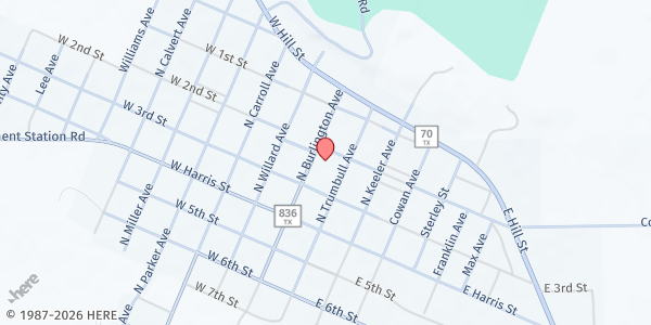 Map showing Spur Methodist Church at 528 Burlington Ave., Spur, TX