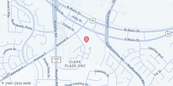 Map showing East Fort Bend Human Needs Ministry at 435 Stafford Run Rd, Stafford, TX