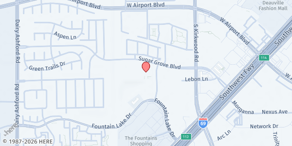 Map showing Legacy Church at 12410 Sugardale Dr., Stafford, TX