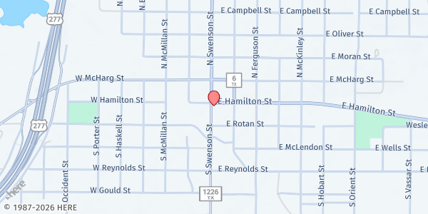 Map showing Common Ground Youth Ministries at 219 S. Swenson St., Stamford, TX