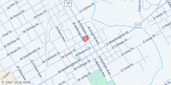 Map showing Basic Needs Ministry - Stephenville at 313 N. Belknap St., Stephenville, TX