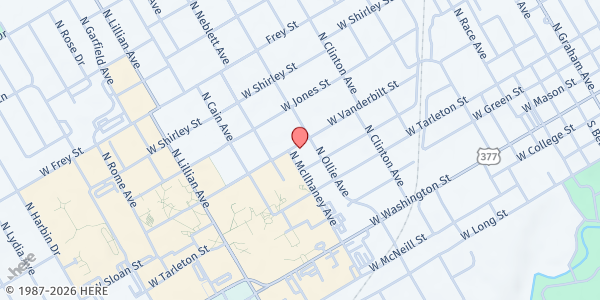 Map showing St. Luke's Episcopal Church at 595 N. McIlhaney St., Stephenville, TX