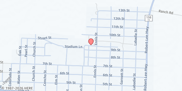 Map showing Sterling County Senior Citizen Center at 15 Stadium Ave., Sterling City, TX