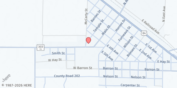 Map showing First Baptist Church at 108 FM303, Sudan, TX