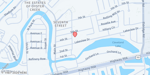 Map showing Friendship Community Bible Church at 420 Wood St., Sugar Land, TX