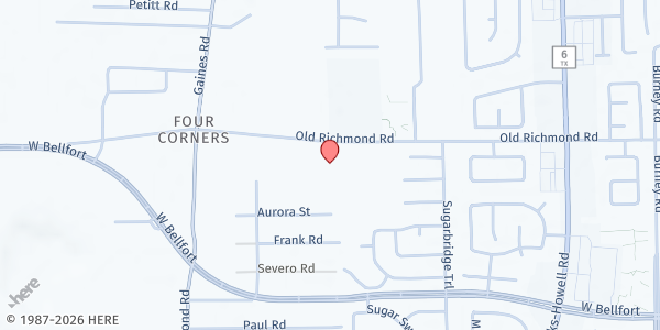 Map showing RCCG Pavilion of Redemption at 15227 Old Richmond Rd., Sugar Land, TX