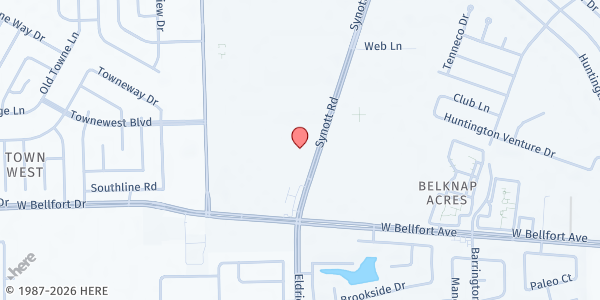 Map showing The Apostolic Church - Synott Assembly at 10540 Synott Rd., Sugar Land, TX