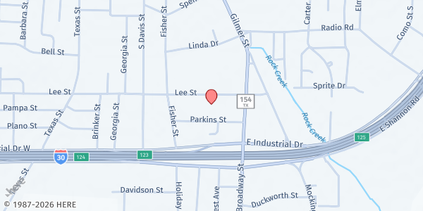 Map showing Calvary Baptist Church at 130 Lee St., Sulphur Springs, TX