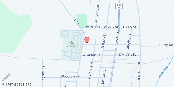 Map showing FRUITFUL HARVEST MINISTRY at 413 W CALIFORNIA ST, SULPHUR SPRINGS, TX