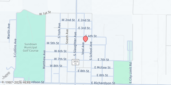 Map showing Sundown Library at 201 E. 5th St., Sundown, TX